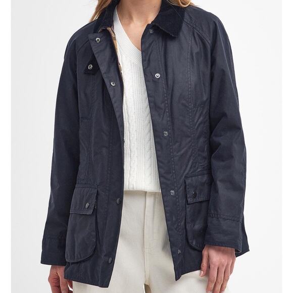 $398 Barbour Beadnell Waxed Cotton Classic Blue Jacket US 12 EUC Made in UK WOW - Picture 1 of 16